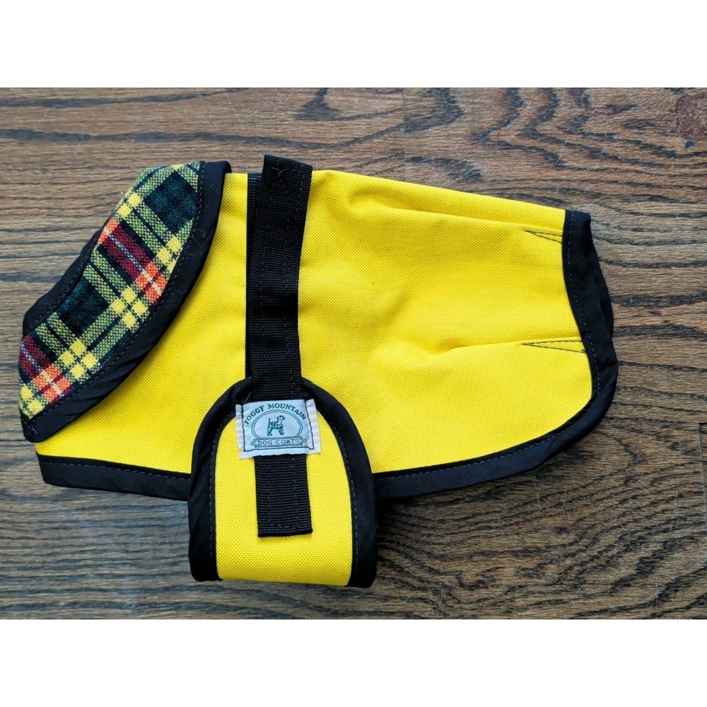Foggy Mountain Dog Coat Sz 10 Yellow Plaid Tartan Collar Adjustable Water Resist